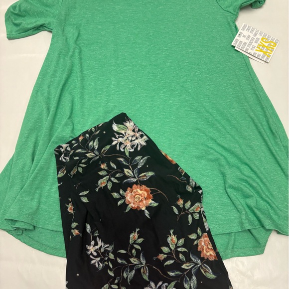 Lularoe outfit perfect t Xxs solid green floral os leggings new with tag - Picture 1 of 1